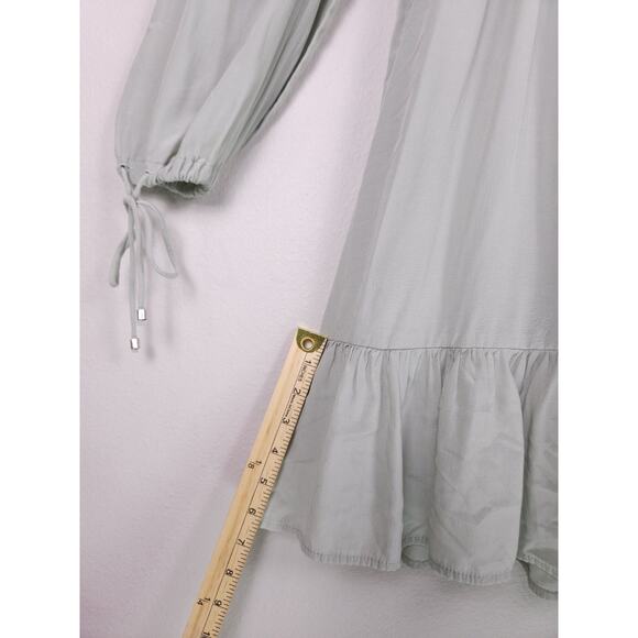ZESICA Size L Smocked Long Sleeve Ruffle Hem Dress Light Sage Green - Picture 10 of 15